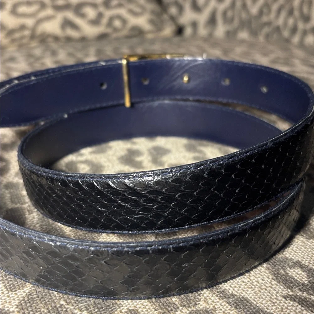 Vintage Navy blue Snakeskin Belt with Gold Buckle genuine snakeskin statement